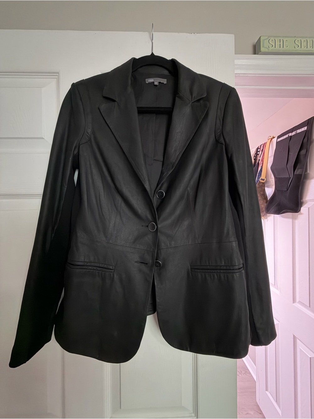 Vince Black Leather Two-Button Blazer